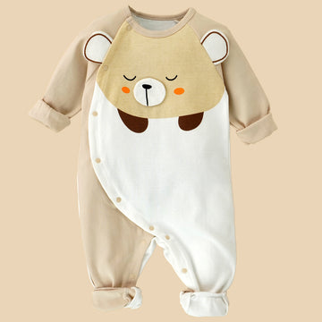 Cream 3D Eared Bear full sleeves jumpsuit Romper for tiny toddlers