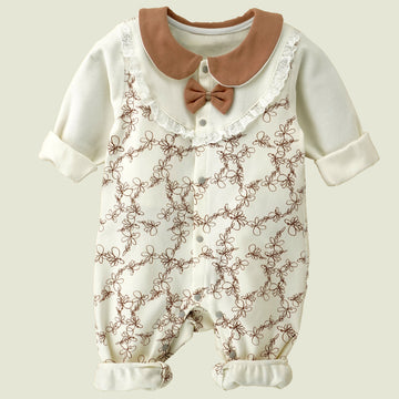 Brown Doodle Butterfly full sleeves jumpsuit style Romper for Tiny Toddlers