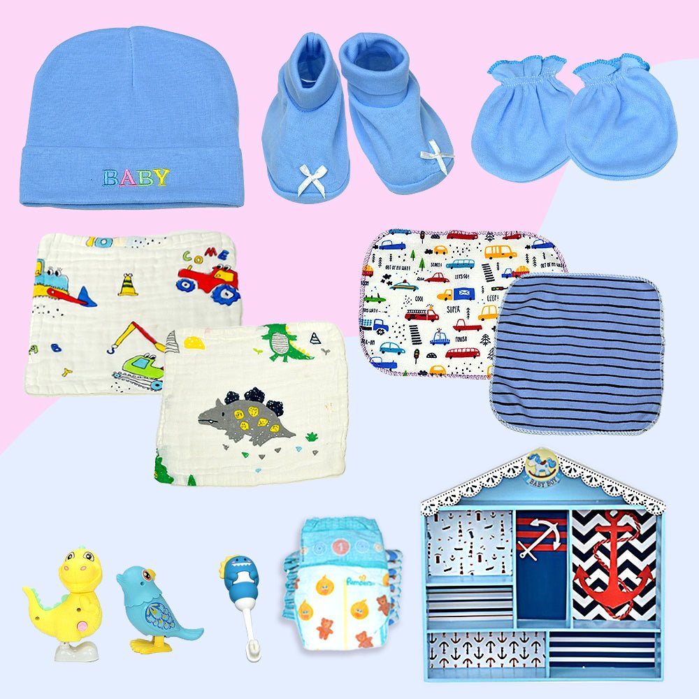 Newborn Baby Boy Wooden Nautical House Gift Hamper (0-12 months) - Little Surprise BoxNewborn Baby Boy Wooden Nautical House Gift Hamper (0-12 months)