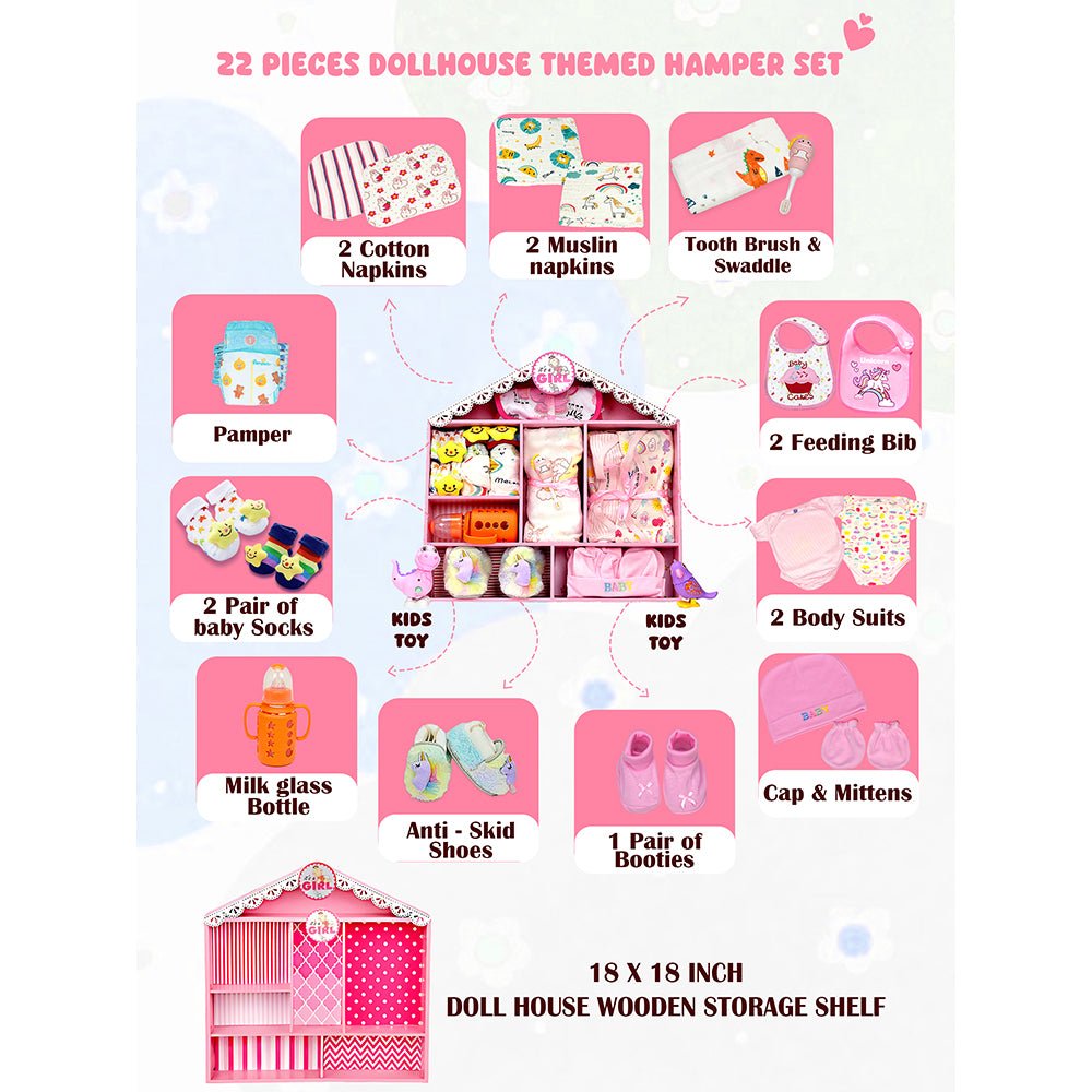 Newborn Baby Girl Wooden Dollhouse Gift Hamper (0-12 months) - Little Surprise BoxNewborn Baby Girl Wooden Dollhouse Gift Hamper (0-12 months)
