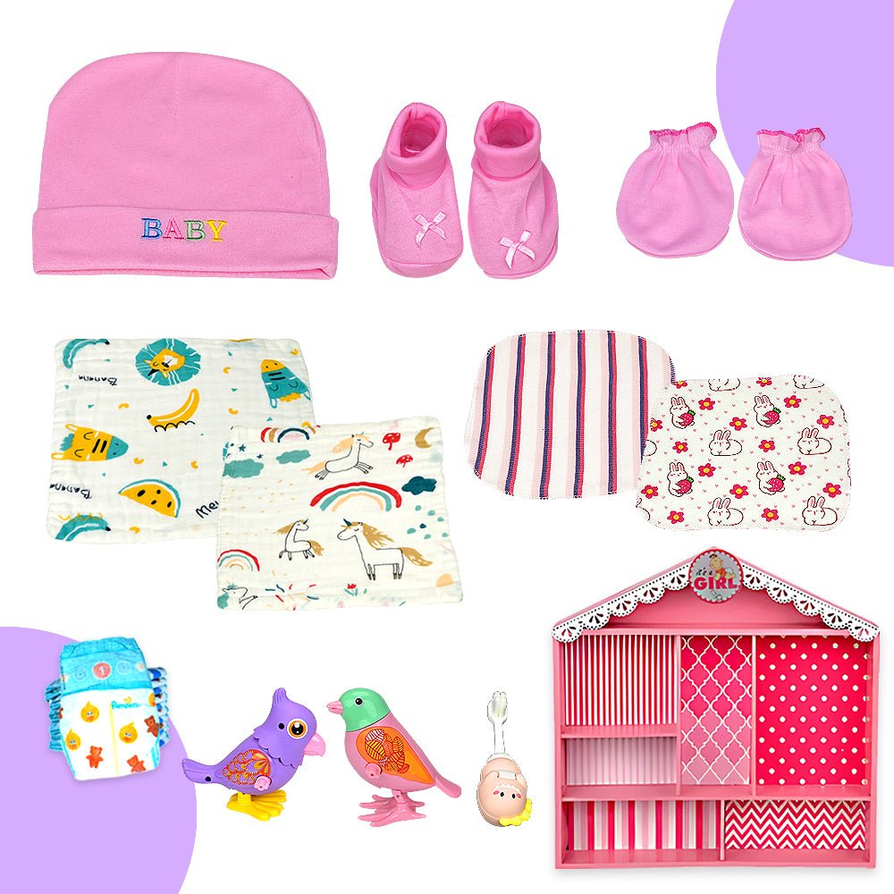 Newborn Baby Girl Wooden Dollhouse Gift Hamper (0-12 months) - Little Surprise BoxNewborn Baby Girl Wooden Dollhouse Gift Hamper (0-12 months)