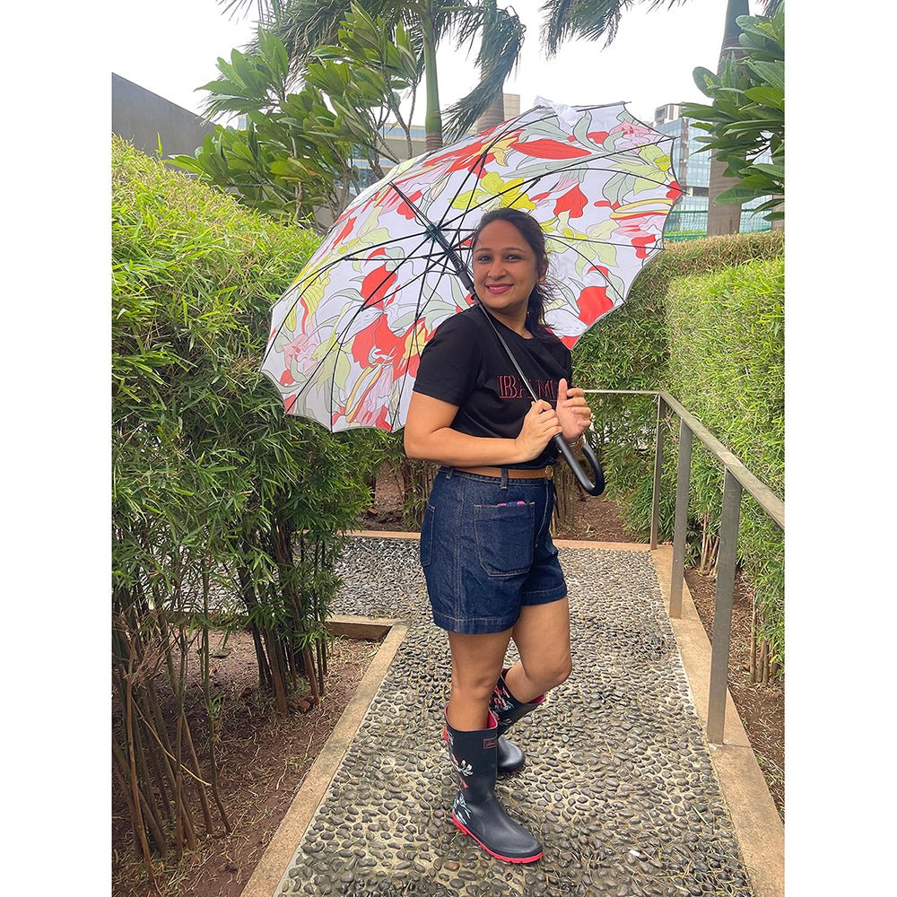Orange Floral theme Rain & All Season Umbrella for Teens and Adults - Little Surprise BoxOrange Floral theme Rain & All Season Umbrella for Teens and Adults