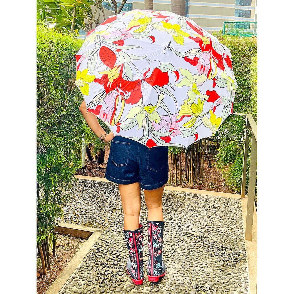 Orange Floral theme Rain & All Season Umbrella for Teens and Adults - Little Surprise BoxOrange Floral theme Rain & All Season Umbrella for Teens and Adults