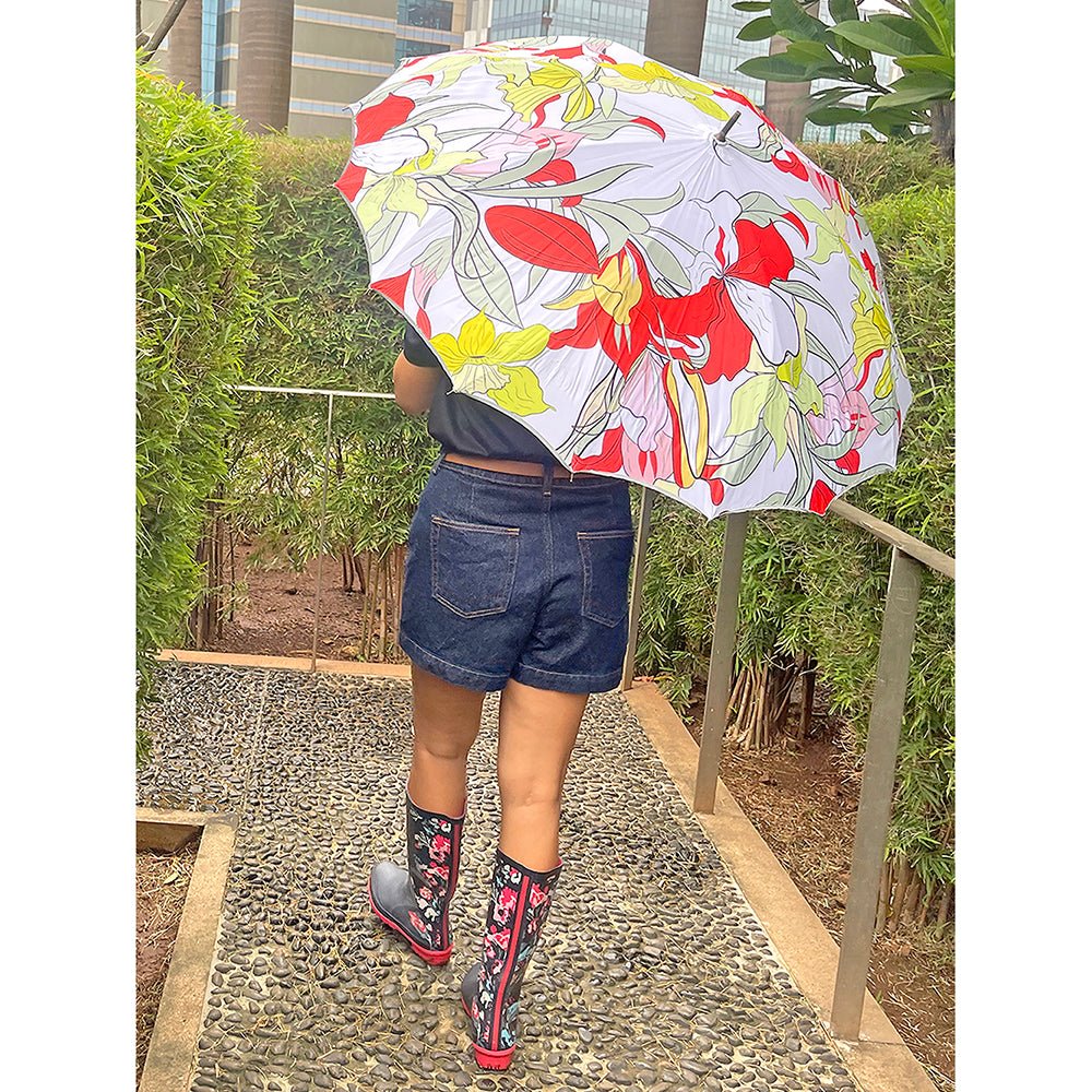 Orange Floral theme Rain & All Season Umbrella for Teens and Adults - Little Surprise BoxOrange Floral theme Rain & All Season Umbrella for Teens and Adults