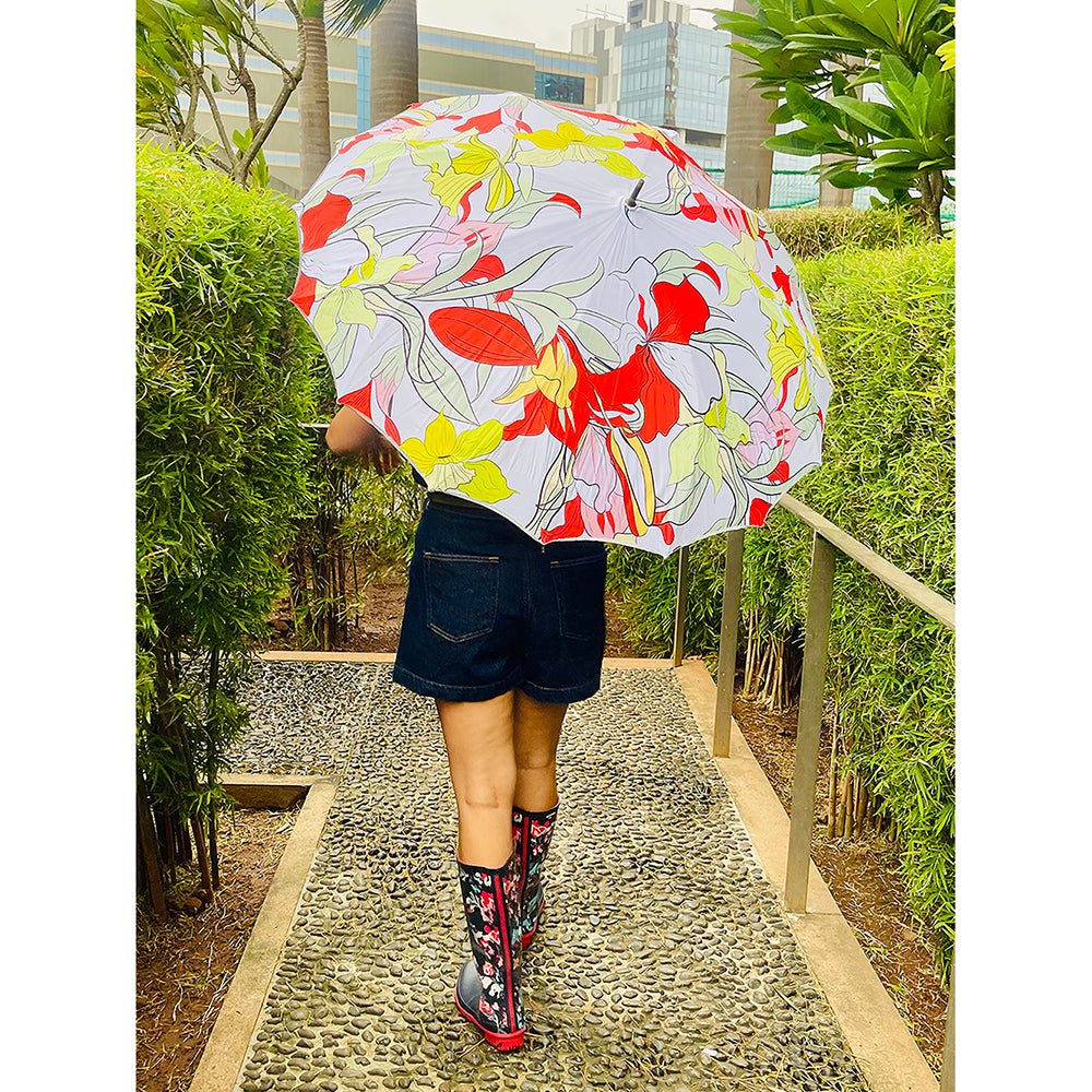 Orange Floral theme Rain & All Season Umbrella for Teens and Adults - Little Surprise BoxOrange Floral theme Rain & All Season Umbrella for Teens and Adults