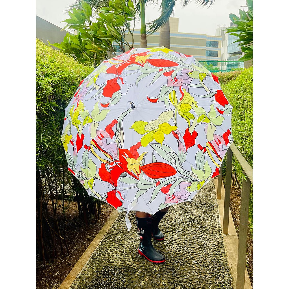 Orange Floral theme Rain & All Season Umbrella for Teens and Adults - Little Surprise BoxOrange Floral theme Rain & All Season Umbrella for Teens and Adults