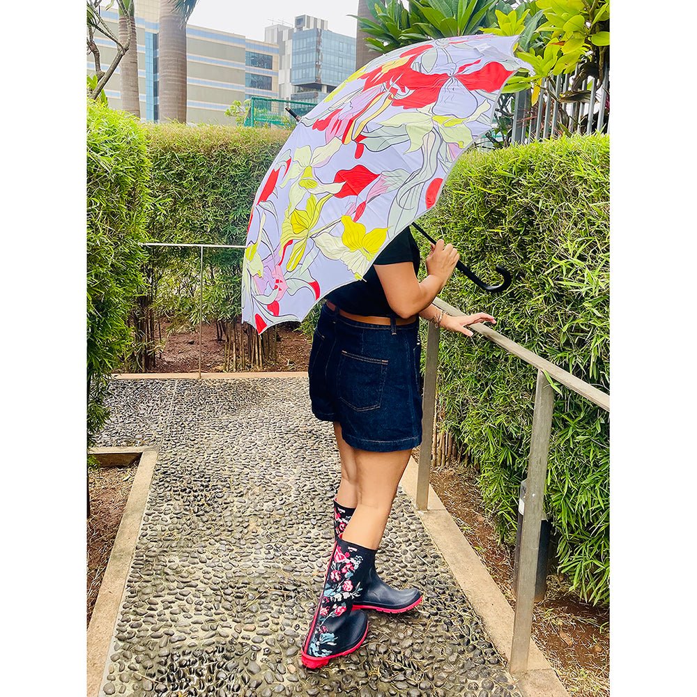 Orange Floral theme Rain & All Season Umbrella for Teens and Adults - Little Surprise BoxOrange Floral theme Rain & All Season Umbrella for Teens and Adults