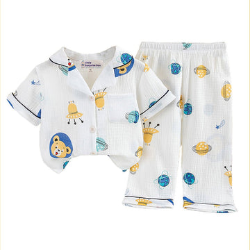 Space and Teddy print soft Mulsin organic Cotton Kids Nightsuit - Little Surprise BoxSpace and Teddy print soft Mulsin organic Cotton Kids Nightsuit