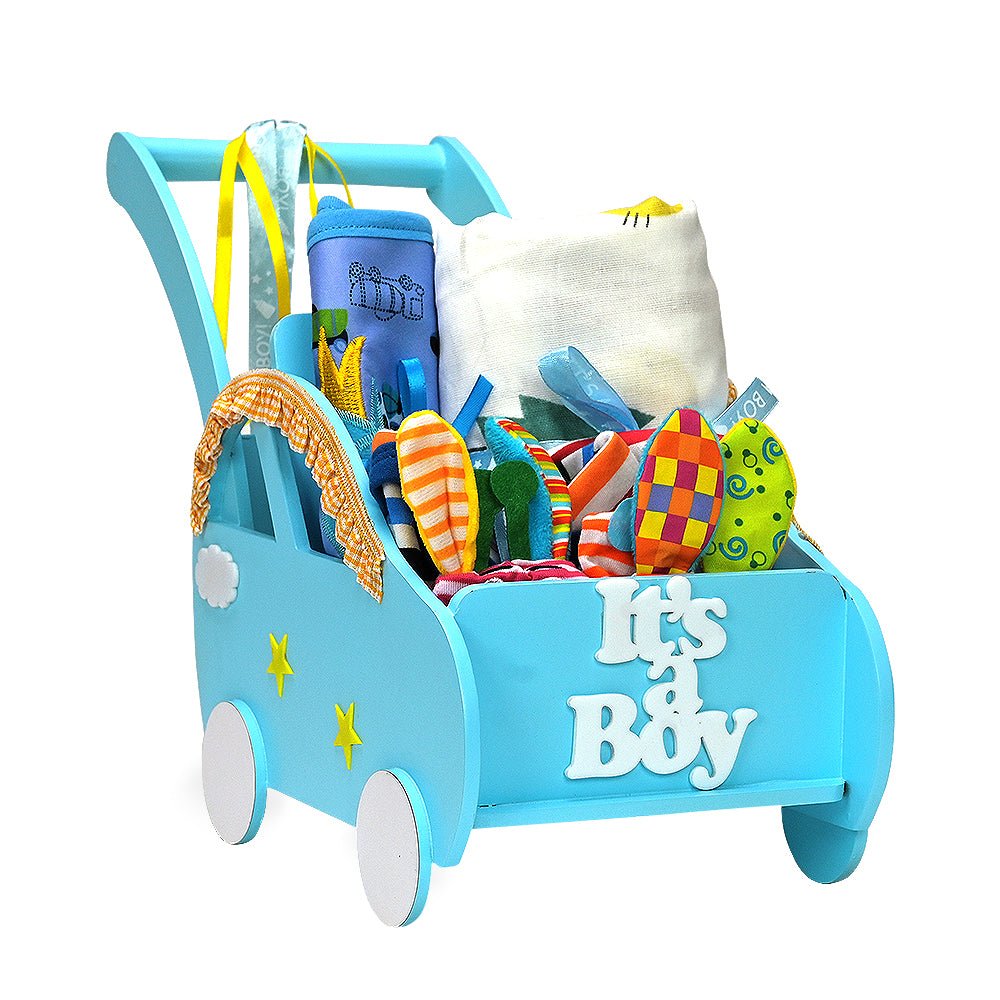 Wooden Pram Hamper for Newborn Baby Boy (0 - 12months) - Little Surprise BoxWooden Pram Hamper for Newborn Baby Boy (0 - 12months)