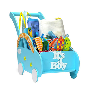 Wooden Pram Hamper for Newborn Baby Boy (0 - 12months) - Little Surprise BoxWooden Pram Hamper for Newborn Baby Boy (0 - 12months)