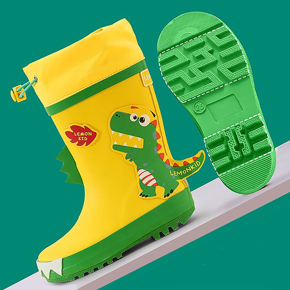 Yellow 3d Dino Waterproof Flexible Rubber Rain Gumboots for Kids - Little Surprise BoxYellow 3d Dino Waterproof Flexible Rubber Rain Gumboots for Kids