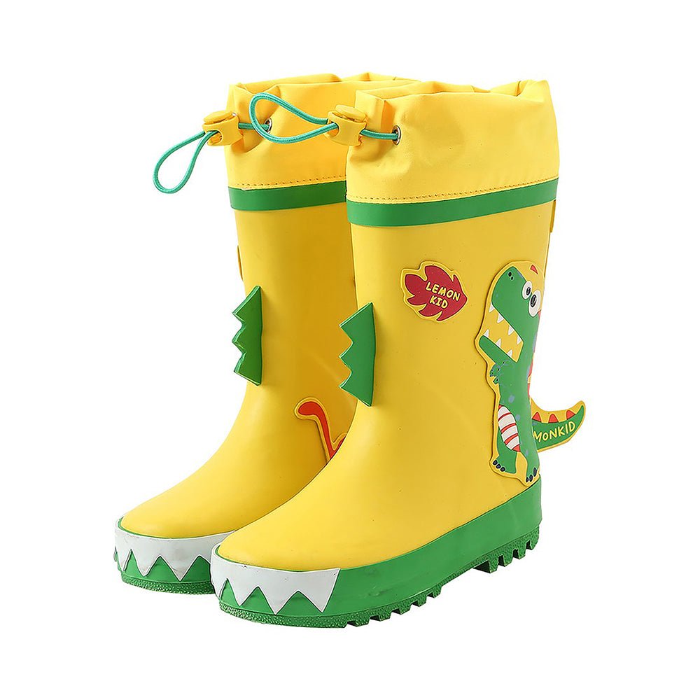 Yellow 3d Dino Waterproof Flexible Rubber Rain Gumboots for Kids - Little Surprise BoxYellow 3d Dino Waterproof Flexible Rubber Rain Gumboots for Kids