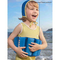 Yellow & Blue Kids Swimsuit with attached Swim Floats +tie up cap in UPF 50+ - Little Surprise BoxYellow & Blue Kids Swimsuit with attached Swim Floats +tie up cap in UPF 50+