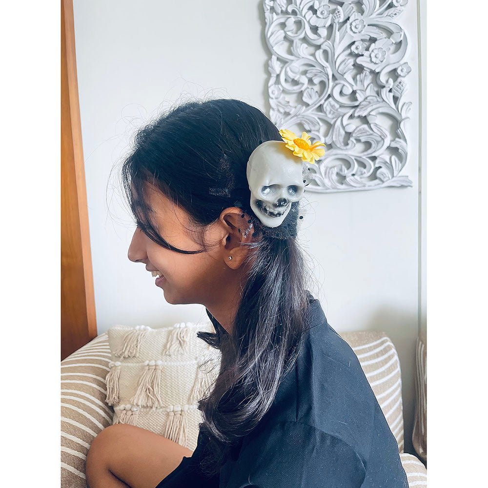 Yellow Flower Skull Akligator Clip Halloween Accessory for Halloween Party - Little Surprise BoxYellow Flower Skull Akligator Clip Halloween Accessory for Halloween Party