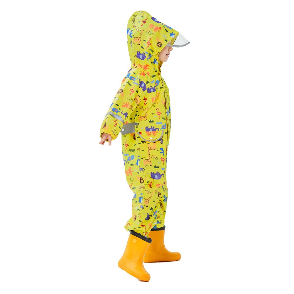 Yellow Safari Kingdom Theme All Over Jumpsuit / Playsuit Raincoat for Kids - Little Surprise BoxYellow Safari Kingdom Theme All Over Jumpsuit / Playsuit Raincoat for Kids