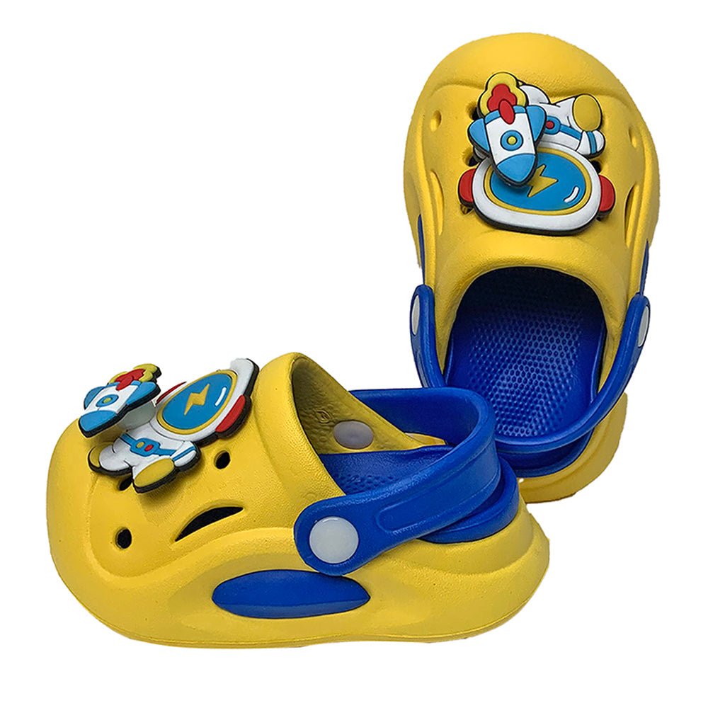 Yellow spinning rocket Slip on Clogs, Summer/Monsoon all season Footwear for Toddlers & Kids - Little Surprise BoxYellow spinning rocket Slip on Clogs, Summer/Monsoon all season Footwear for Toddlers & Kids