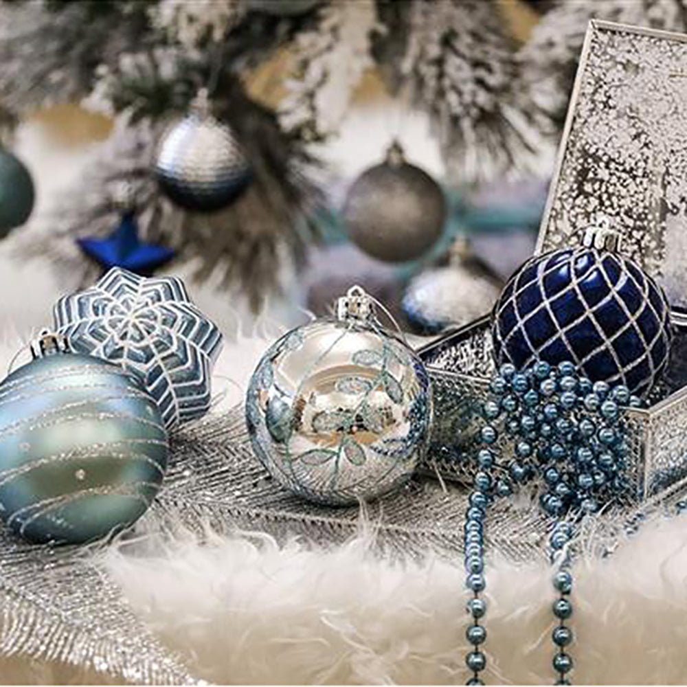 16 pcs Blue Silver Stripes theme Christmas Ball Tree ornaments XMAS Decoration Set - Little Surprise Box16 pcs Blue Silver Stripes theme Christmas Ball Tree ornaments XMAS Decoration Set