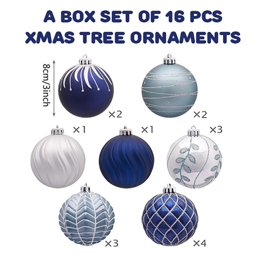 16 pcs Blue Silver Stripes theme Christmas Ball Tree ornaments XMAS Decoration Set - Little Surprise Box16 pcs Blue Silver Stripes theme Christmas Ball Tree ornaments XMAS Decoration Set