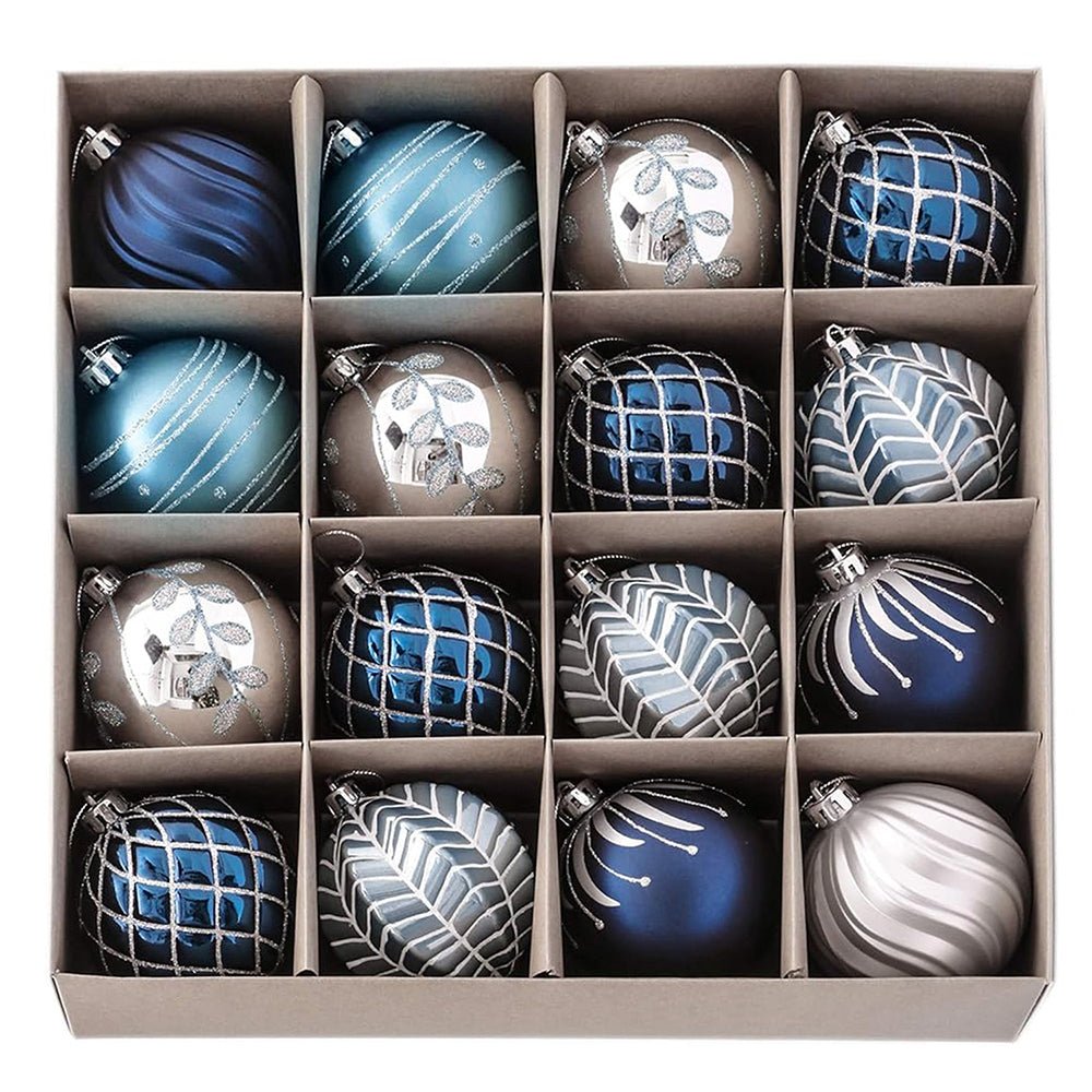 16 pcs Blue Silver Stripes theme Christmas Ball Tree ornaments XMAS Decoration Set - Little Surprise Box16 pcs Blue Silver Stripes theme Christmas Ball Tree ornaments XMAS Decoration Set