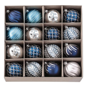 16 pcs Blue Silver Stripes theme Christmas Ball Tree ornaments XMAS Decoration Set - Little Surprise Box16 pcs Blue Silver Stripes theme Christmas Ball Tree ornaments XMAS Decoration Set