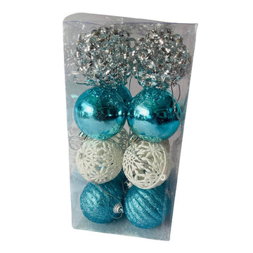 16 pcs, Blue, White & Silver Colour Hanging Christmas Tree Ornaments - Little Surprise Box16 pcs, Blue, White & Silver Colour Hanging Christmas Tree Ornaments