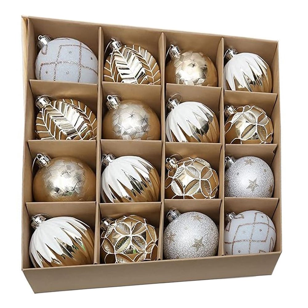 16pcs Gold & silver Icing Theme Shimmer Christmas Ball Tree ornaments XMAS Decoration Set - Little Surprise Box16pcs Gold & silver Icing Theme Shimmer Christmas Ball Tree ornaments XMAS Decoration Set