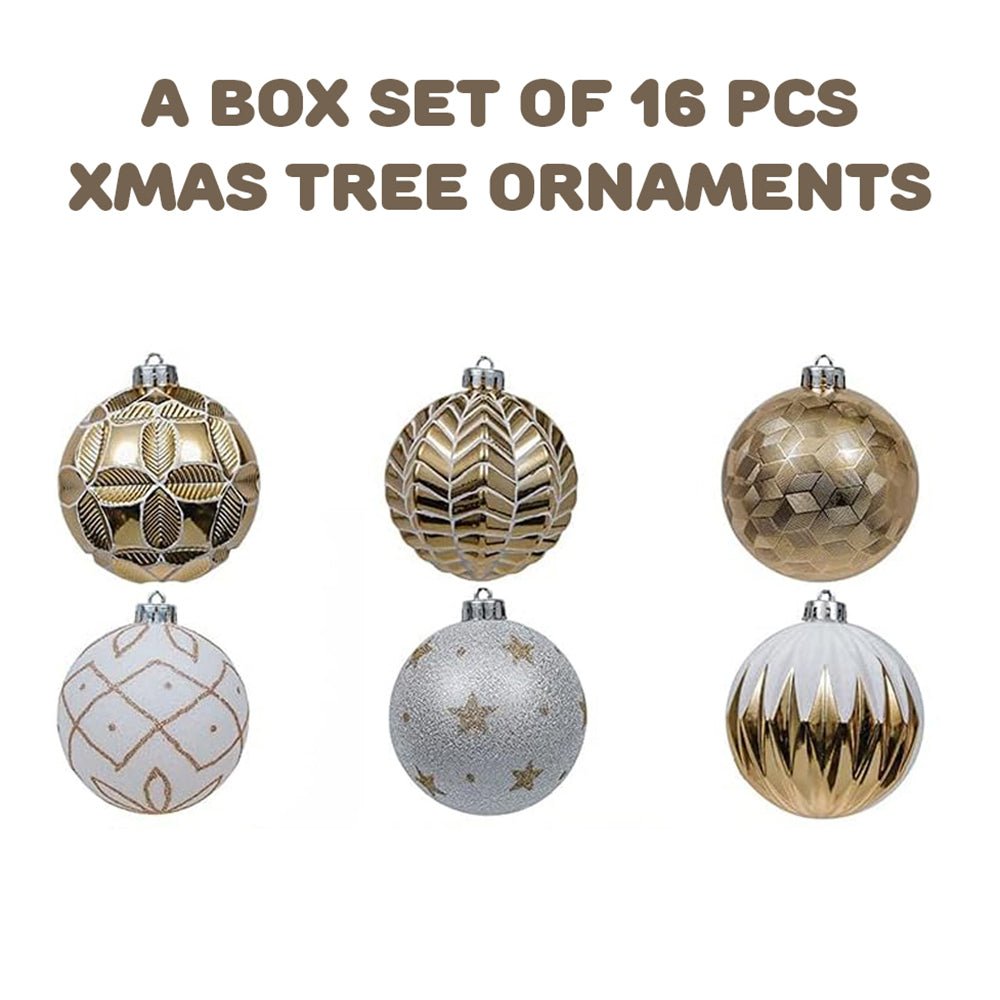 16pcs Gold & silver Icing Theme Shimmer Christmas Ball Tree ornaments XMAS Decoration Set - Little Surprise Box16pcs Gold & silver Icing Theme Shimmer Christmas Ball Tree ornaments XMAS Decoration Set