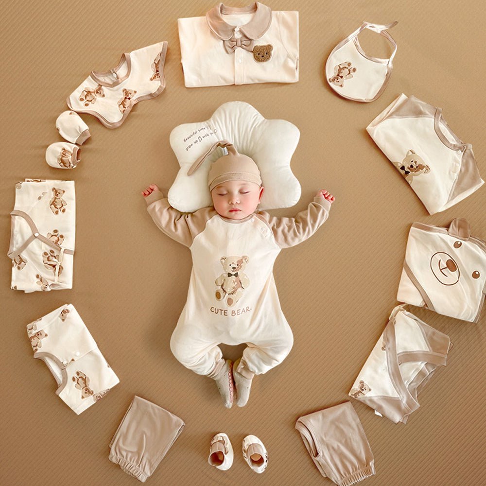 26pcs Cream & Brown Teddy Love , New born Baby Girl/Boy Gift Hamper all Season wear Clothes Gift Hamper Box, (0-6months) - Little Surprise Box26pcs Cream & Brown Teddy Love , New born Baby Girl/Boy Gift Hamper all Season wear Clothes Gift Hamper Box, (0-6months)
