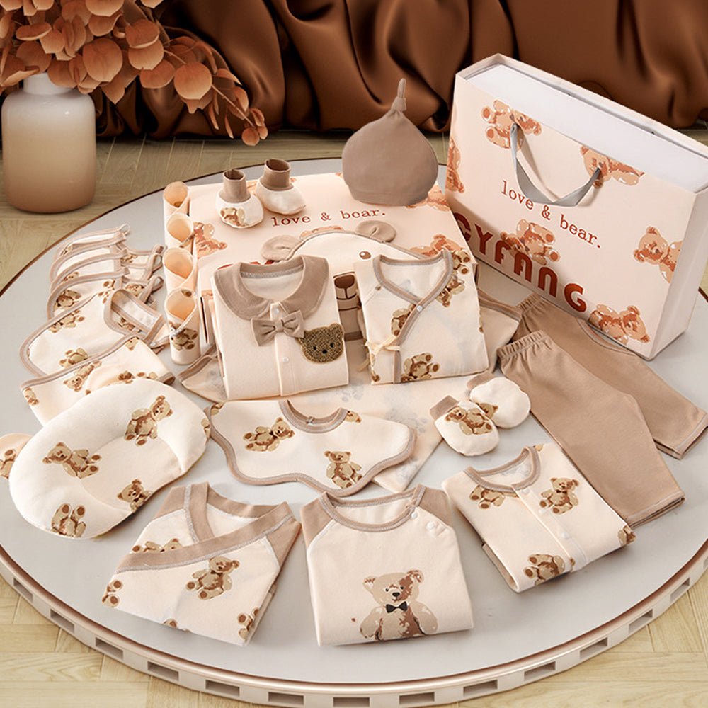26pcs Cream & Brown Teddy Love , New born Baby Girl/Boy Gift Hamper all Season wear Clothes Gift Hamper Box, (0-6months) - Little Surprise Box26pcs Cream & Brown Teddy Love , New born Baby Girl/Boy Gift Hamper all Season wear Clothes Gift Hamper Box, (0-6months)