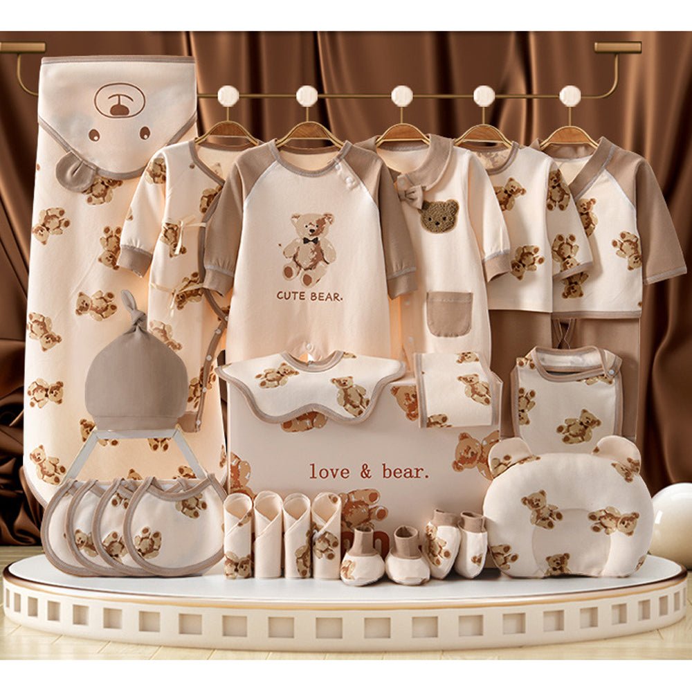 26pcs Cream & Brown Teddy Love , New born Baby Girl/Boy Gift Hamper all Season wear Clothes Gift Hamper Box, (0-6months) - Little Surprise Box26pcs Cream & Brown Teddy Love , New born Baby Girl/Boy Gift Hamper all Season wear Clothes Gift Hamper Box, (0-6months)