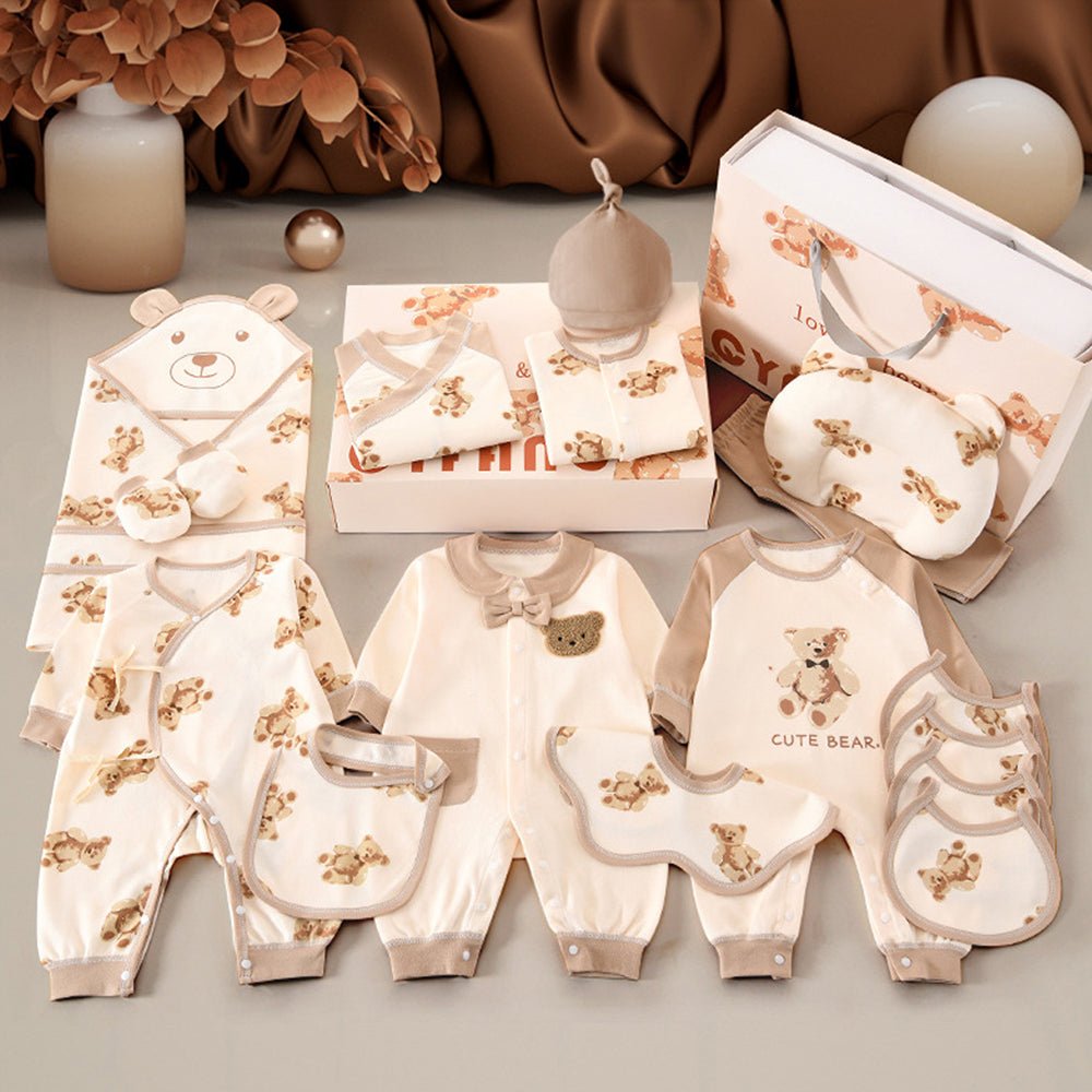 26pcs Cream & Brown Teddy Love , New born Baby Girl/Boy Gift Hamper all Season wear Clothes Gift Hamper Box, (0-6months) - Little Surprise Box26pcs Cream & Brown Teddy Love , New born Baby Girl/Boy Gift Hamper all Season wear Clothes Gift Hamper Box, (0-6months)