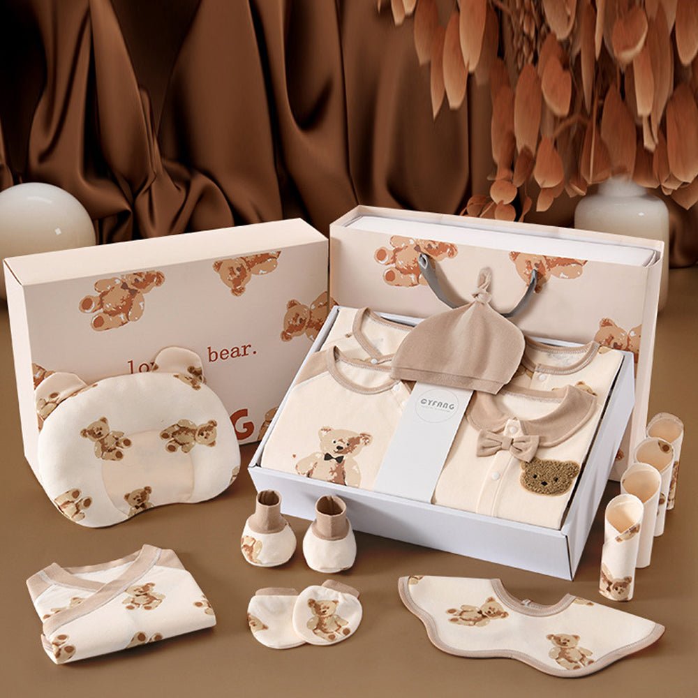 26pcs Cream & Brown Teddy Love , New born Baby Girl/Boy Gift Hamper all Season wear Clothes Gift Hamper Box, (0-6months) - Little Surprise Box26pcs Cream & Brown Teddy Love , New born Baby Girl/Boy Gift Hamper all Season wear Clothes Gift Hamper Box, (0-6months)