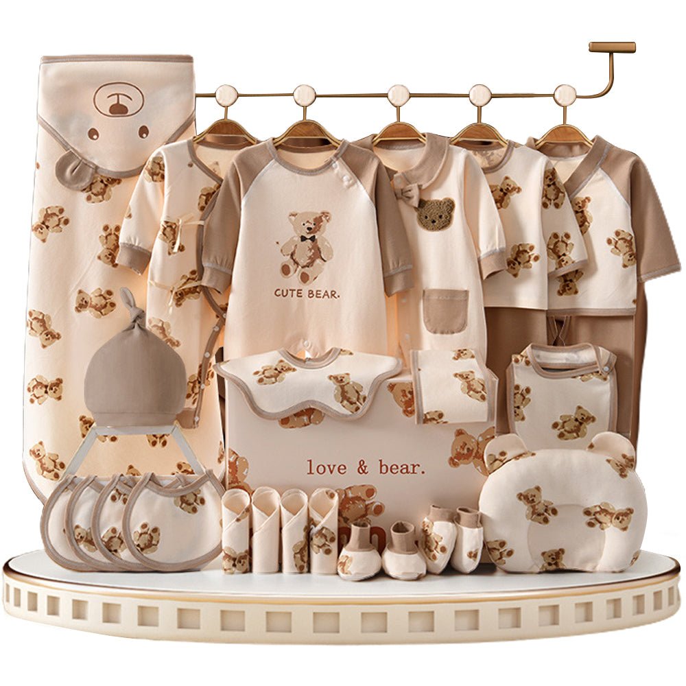 26pcs Cream & Brown Teddy Love , New born Baby Girl/Boy Gift Hamper all Season wear Clothes Gift Hamper Box, (0-6months) - Little Surprise Box26pcs Cream & Brown Teddy Love , New born Baby Girl/Boy Gift Hamper all Season wear Clothes Gift Hamper Box, (0-6months)