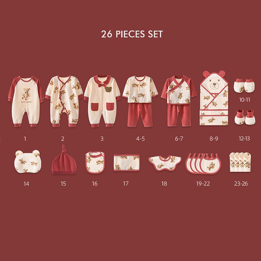 26pcs Cream & Maroon Teddy Love , New born Baby Girl/Boy Gift Hamper all Season wear Clothes Gift Hamper Box, (0-6months) - Little Surprise Box26pcs Cream & Maroon Teddy Love , New born Baby Girl/Boy Gift Hamper all Season wear Clothes Gift Hamper Box, (0-6months)