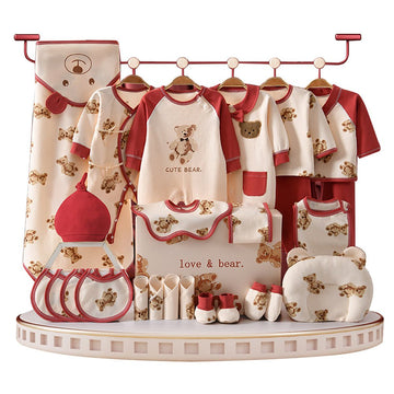 26pcs Cream & Maroon Teddy Love , New born Baby Girl/Boy Gift Hamper all Season wear Clothes Gift Hamper Box, (0-6months) - Little Surprise Box26pcs Cream & Maroon Teddy Love , New born Baby Girl/Boy Gift Hamper all Season wear Clothes Gift Hamper Box, (0-6months)