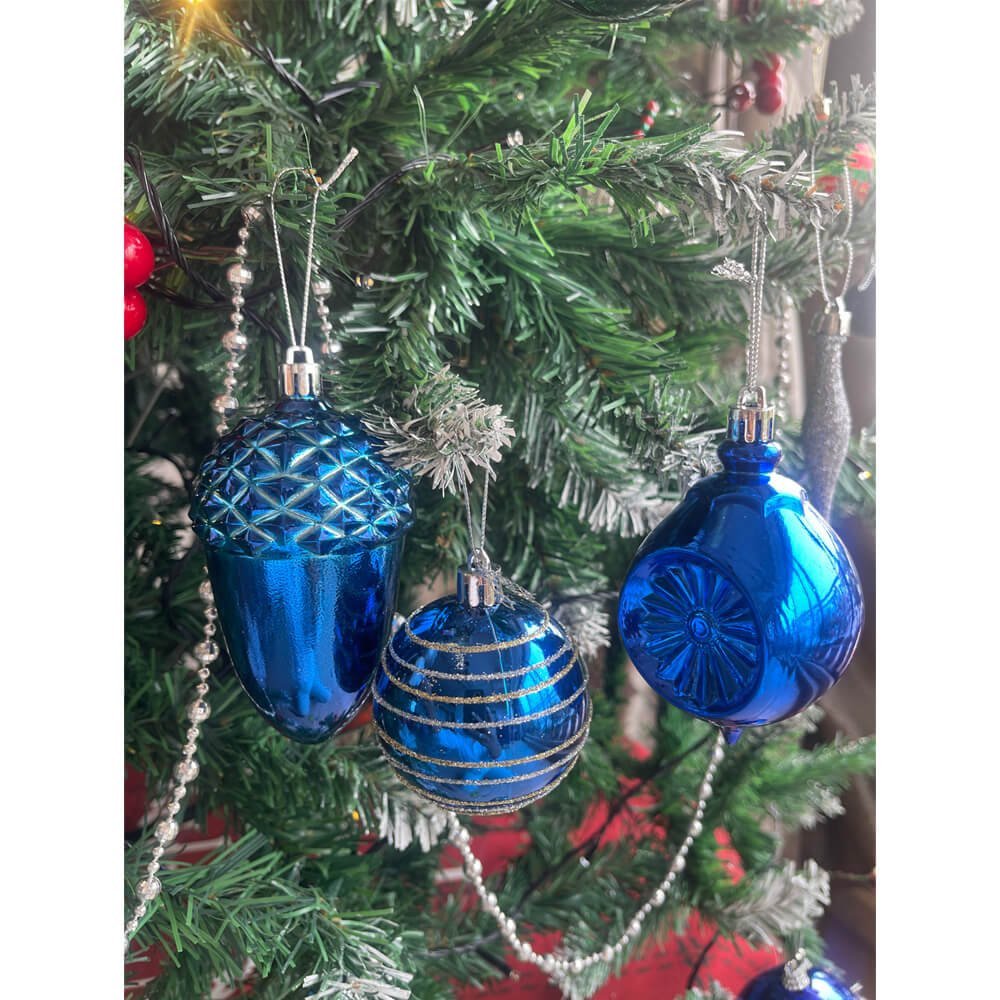 29 pcs Shiny Metallic Cobalt Blue Hanging Christmas Tree Ornaments - Little Surprise Box29 pcs Shiny Metallic Cobalt Blue Hanging Christmas Tree Ornaments