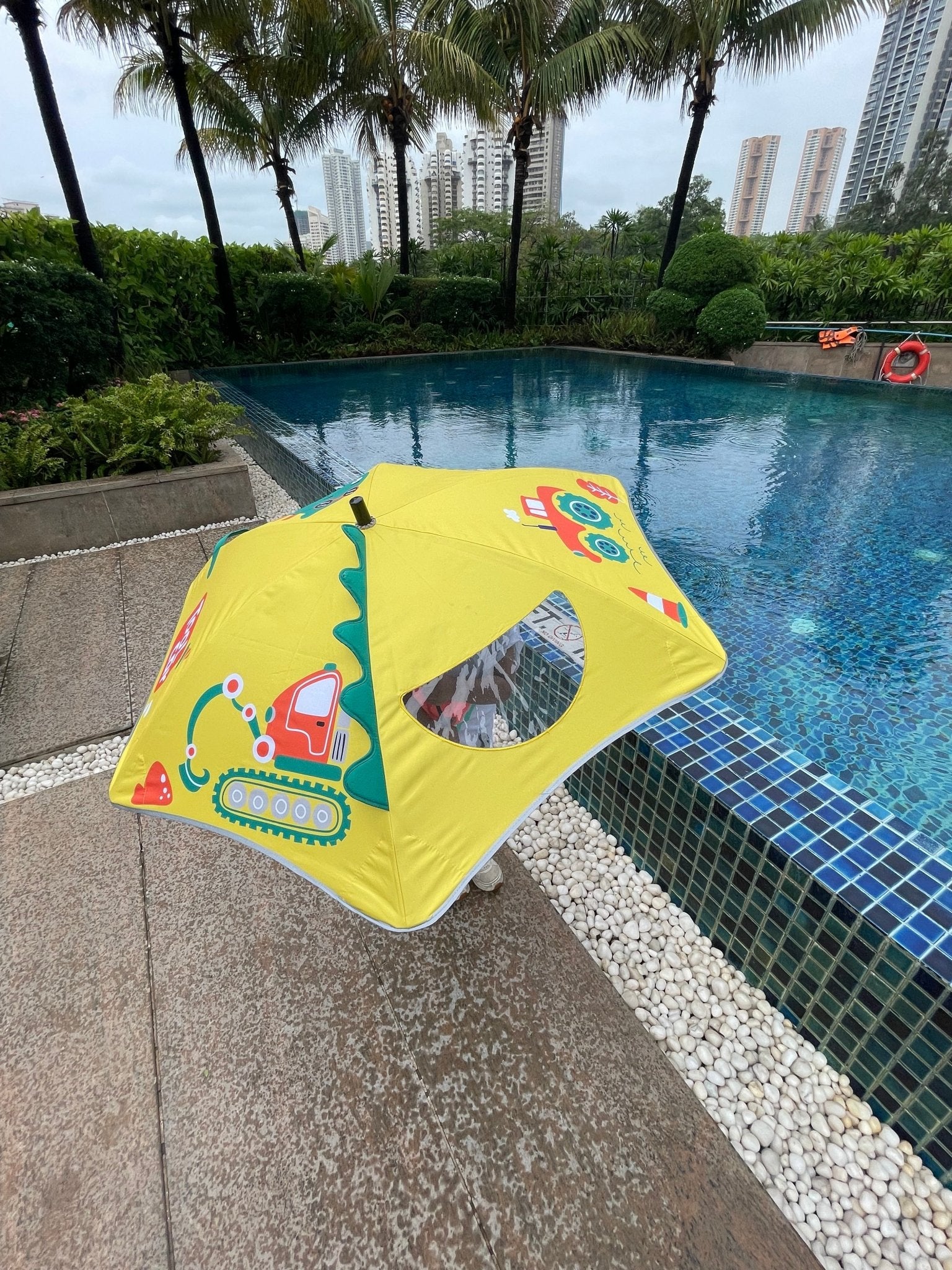 3d Tail Cool Dino Transparent Patch Kids Umbrella, 2-6 years, Yellow - Little Surprise Box3d Tail Cool Dino Transparent Patch Kids Umbrella, 2-6 years, Yellow