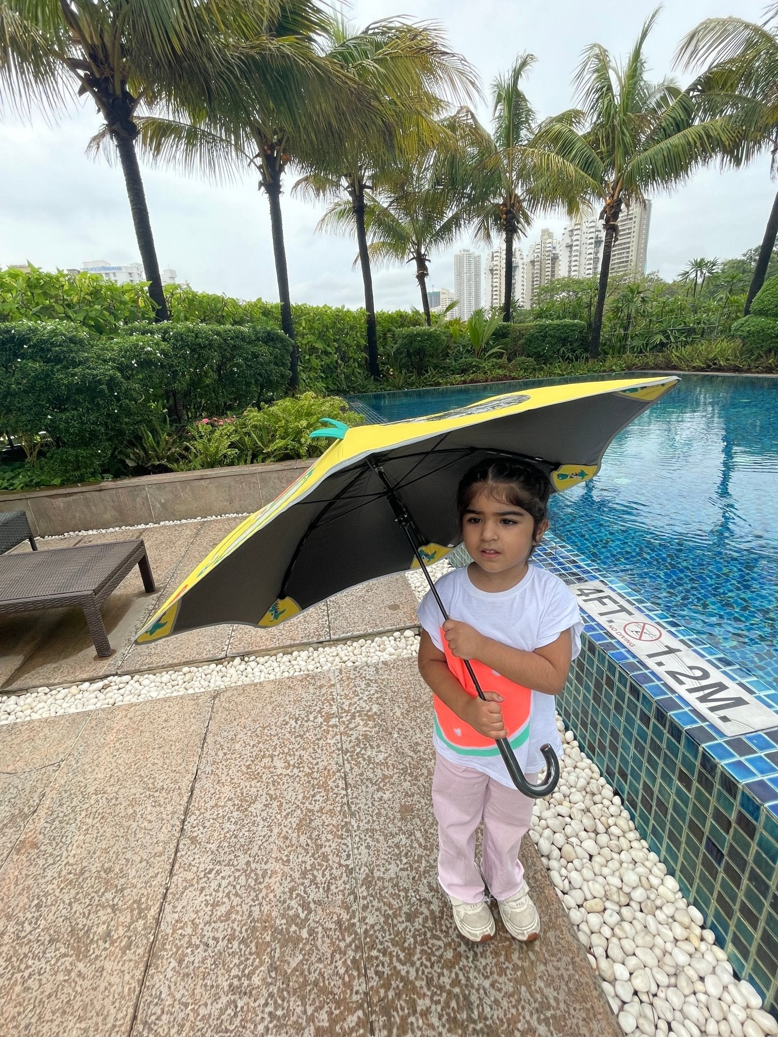 3d Tail Cool Dino Transparent Patch Kids Umbrella, 2-6 years, Yellow - Little Surprise Box3d Tail Cool Dino Transparent Patch Kids Umbrella, 2-6 years, Yellow