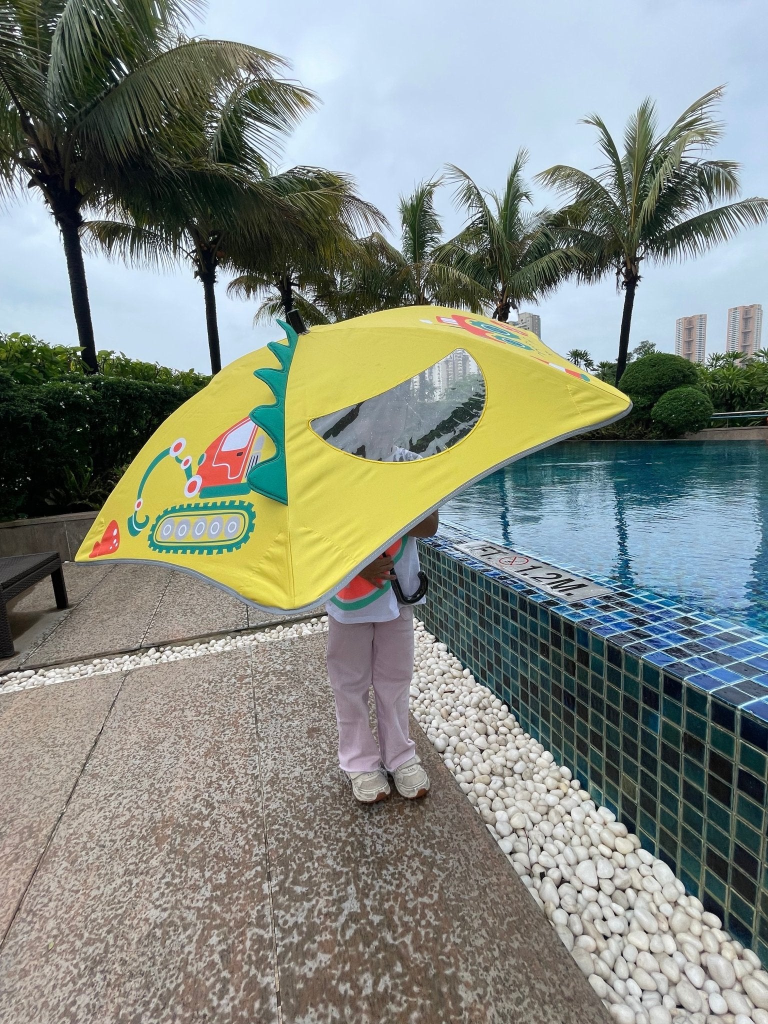 3d Tail Cool Dino Transparent Patch Kids Umbrella, 2-6 years, Yellow - Little Surprise Box3d Tail Cool Dino Transparent Patch Kids Umbrella, 2-6 years, Yellow
