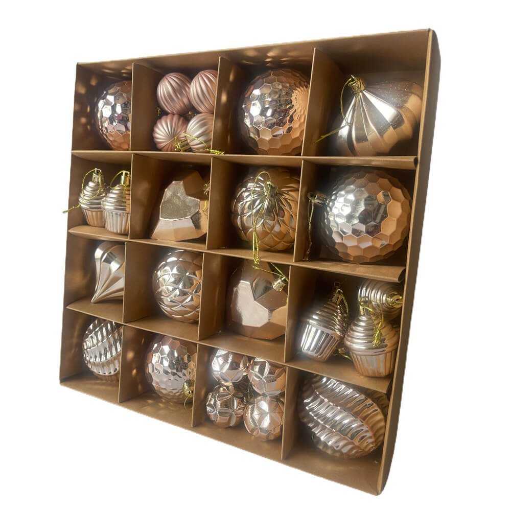 40 قطعة من زينة شجرة عيد الميلاد المعلقة ذات الطابع الذهبي الوردي