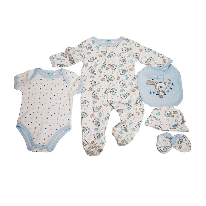 Piece Blue Bear 100% Cotton Infant Baby Girl/Boy Clothes Set