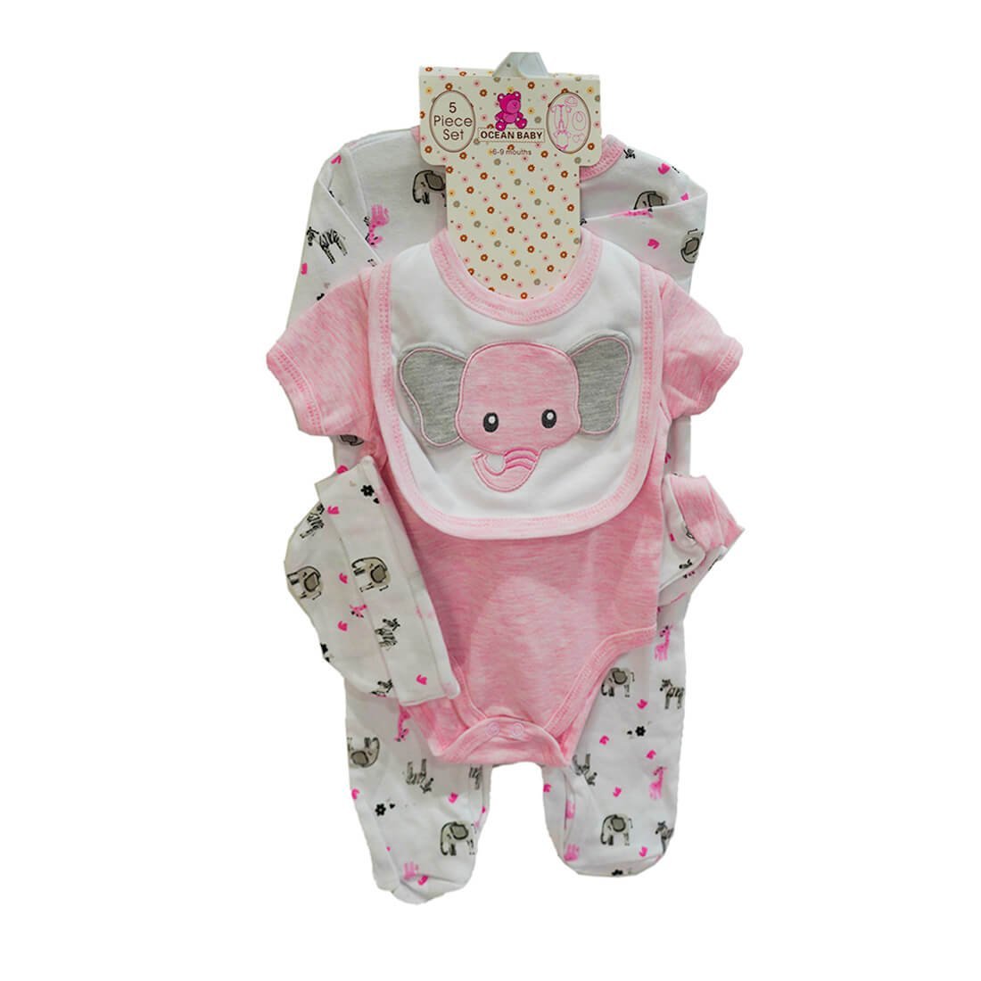 5 piece Pink Ellie 100% cotton Infant Baby Girl Clothes Set - Little Surprise Box5 piece Pink Ellie 100% cotton Infant Baby Girl Clothes Set