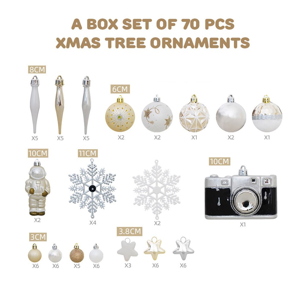 70 pcs Gold & Shimmer Astronaut Galaxy theme, Christmas Ball Tree ornaments XMAS Decoration Set - Little Surprise Box70 pcs Gold & Shimmer Astronaut Galaxy theme, Christmas Ball Tree ornaments XMAS Decoration Set