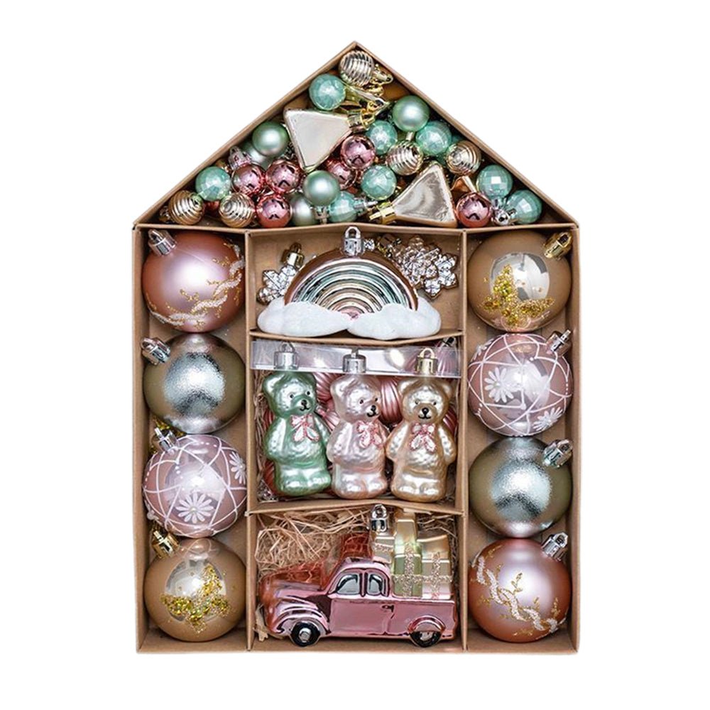 70 pcs Pastel Teddy theme Christmas Ball Tree ornaments XMAS Decoration Set - Little Surprise Box70 pcs Pastel Teddy theme Christmas Ball Tree ornaments XMAS Decoration Set