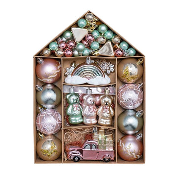 70 pcs Pastel Teddy theme Christmas Ball Tree ornaments XMAS Decoration Set - Little Surprise Box70 pcs Pastel Teddy theme Christmas Ball Tree ornaments XMAS Decoration Set