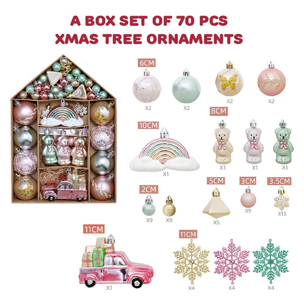 70 pcs Pastel Teddy theme Christmas Ball Tree ornaments XMAS Decoration Set - Little Surprise Box70 pcs Pastel Teddy theme Christmas Ball Tree ornaments XMAS Decoration Set