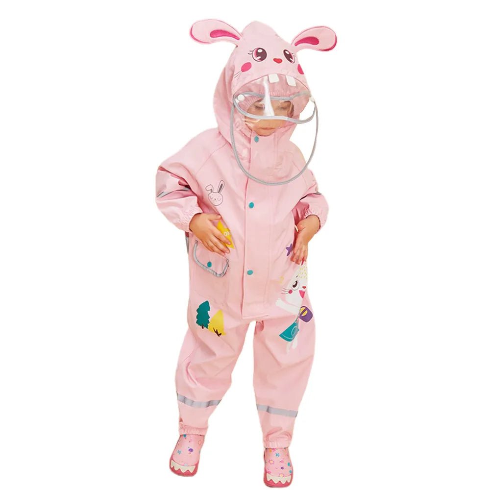 Baby Pink Rabbit Theme All Over Jumpsuit / Playsuit Raincoat for Kids - Little Surprise BoxBaby Pink Rabbit Theme All Over Jumpsuit / Playsuit Raincoat for Kids