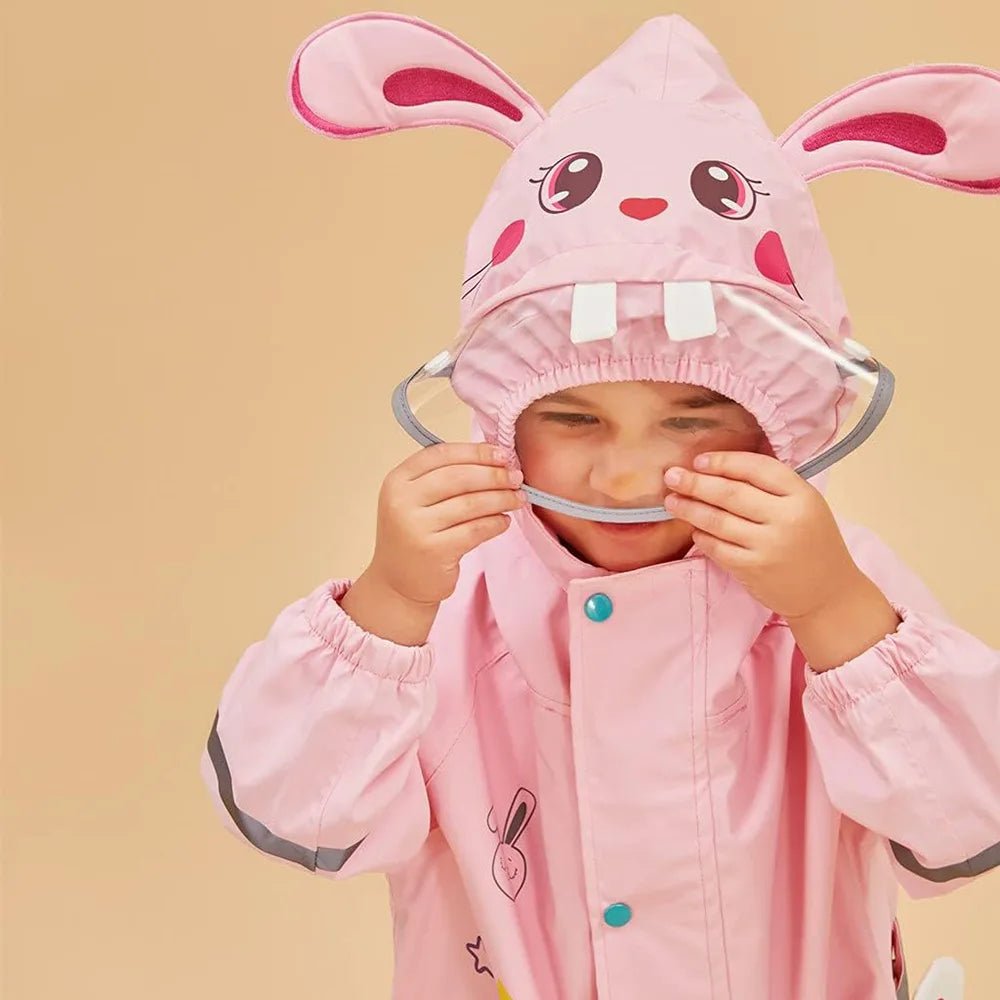 Baby Pink Rabbit Theme All Over Jumpsuit / Playsuit Raincoat for Kids - Little Surprise BoxBaby Pink Rabbit Theme All Over Jumpsuit / Playsuit Raincoat for Kids