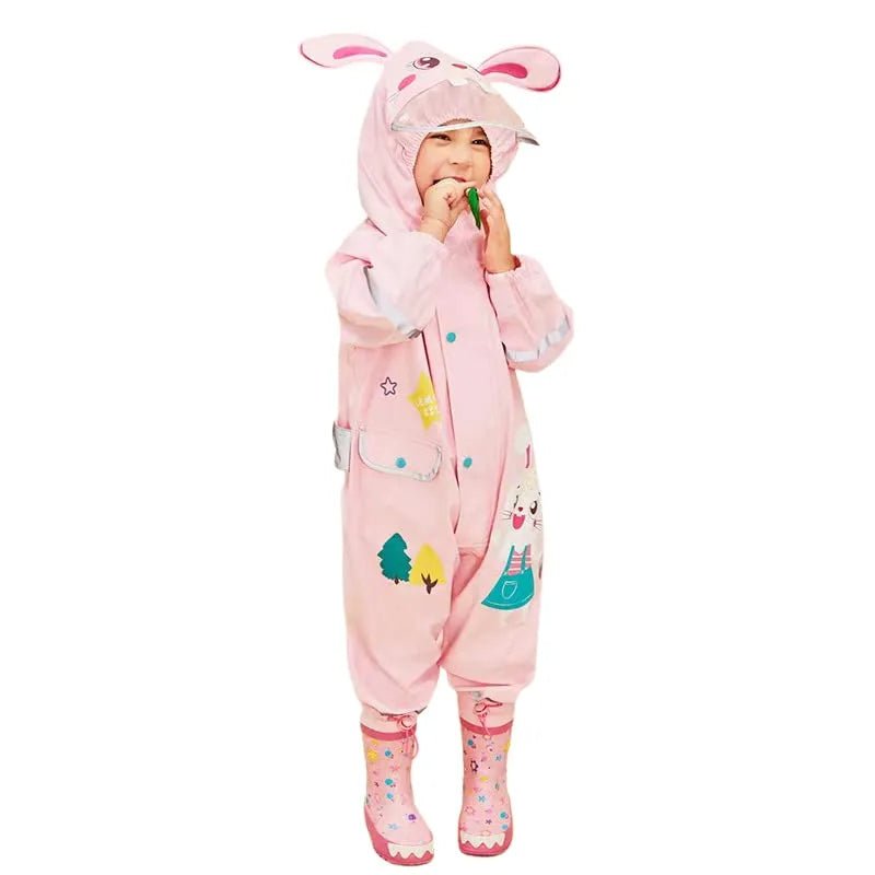 Baby Pink Rabbit Theme All Over Jumpsuit / Playsuit Raincoat for Kids - Little Surprise BoxBaby Pink Rabbit Theme All Over Jumpsuit / Playsuit Raincoat for Kids
