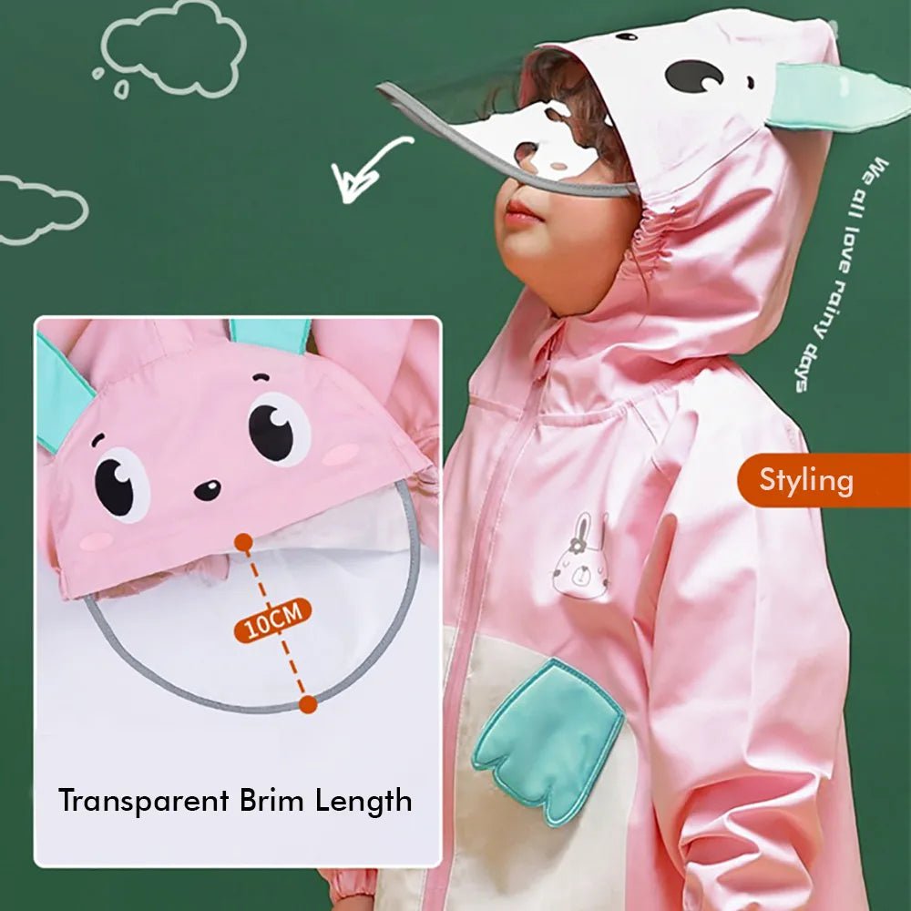 Baby Pink Rabbit Theme All Over Jumpsuit / Playsuit Raincoat for Kids - Little Surprise BoxBaby Pink Rabbit Theme All Over Jumpsuit / Playsuit Raincoat for Kids